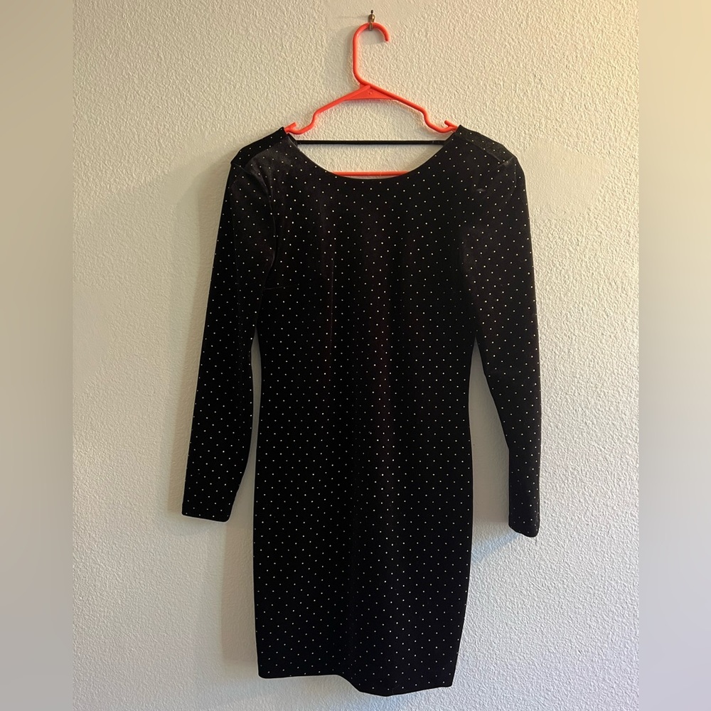 Black with gold gem long sleeve dress